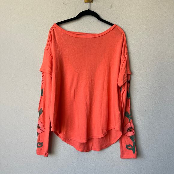 Free People Not Your Poppies Long Sleeve Embroidered Top Size XS - Picture 3 of 7